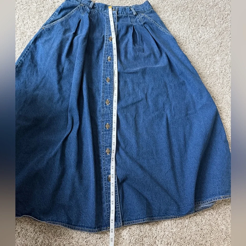 VTG Denim Midi Skirt Buttons - Picture 4 of 5